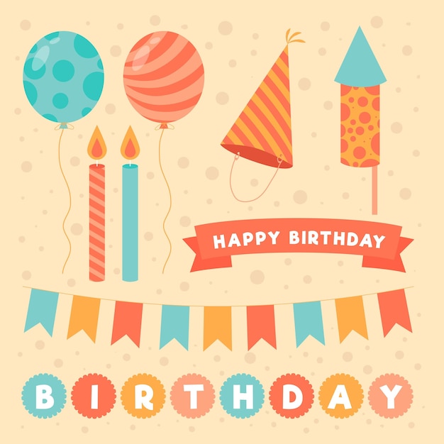 Free vector colorful birthday scrapbook collection