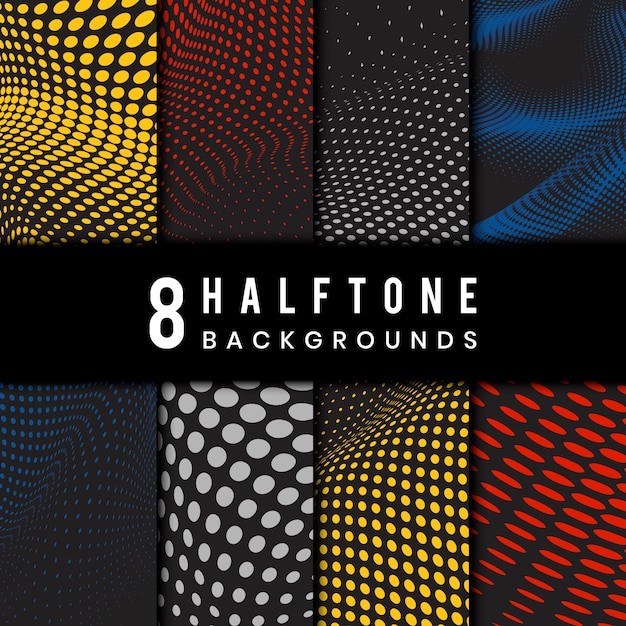 Colorful and black wavy halftone background vector set