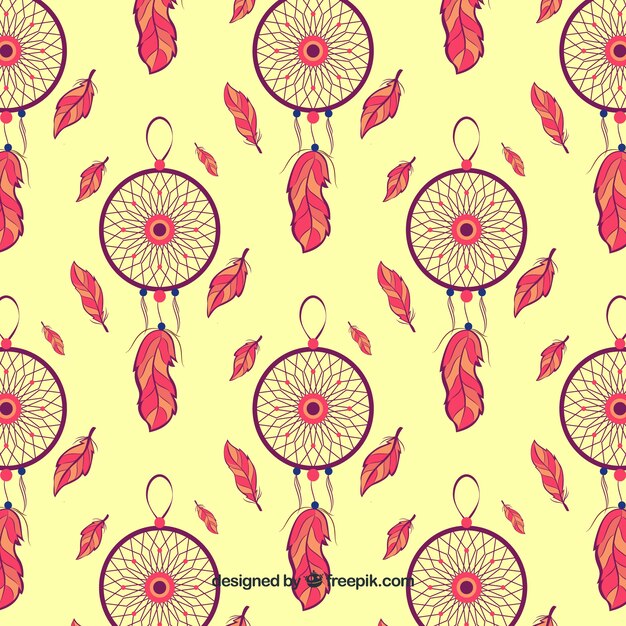 Colorful boho pattern with flat feathers