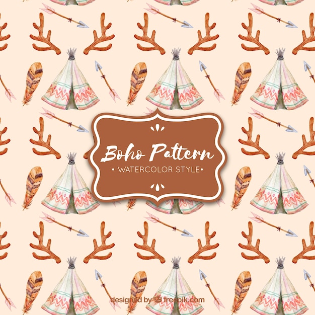 Colorful boho pattern with watercolor elements