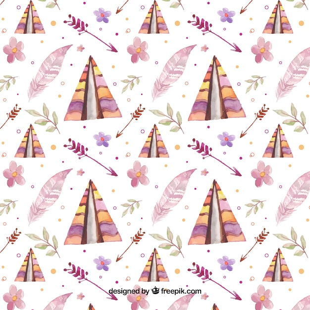 Free vector colorful boho pattern with watercolor elements