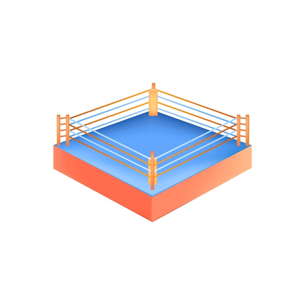 Free vector colorful boxing ring 3d vector illustration. square platform for professional wrestling fighting in cartoon style isolated on white background. sport, competition, health concept