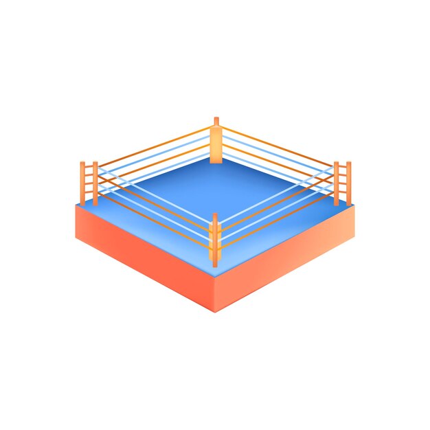 Colorful boxing ring 3d vector illustration. Square platform for professional wrestling fighting in cartoon style isolated on white background. Sport, competition, health concept