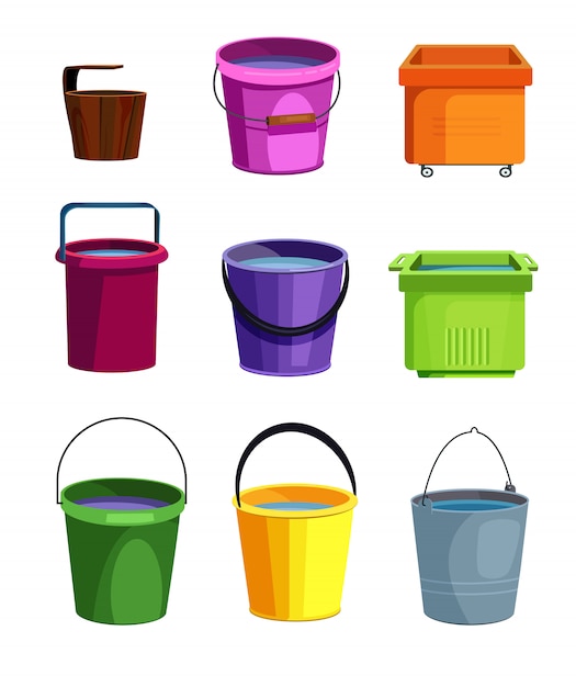 Free vector colorful buckets set