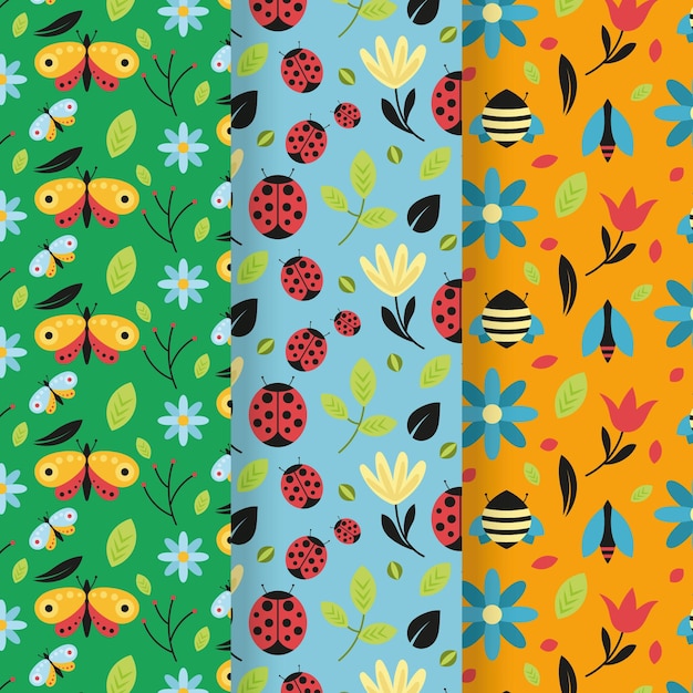 Free vector colorful bug pattern collection