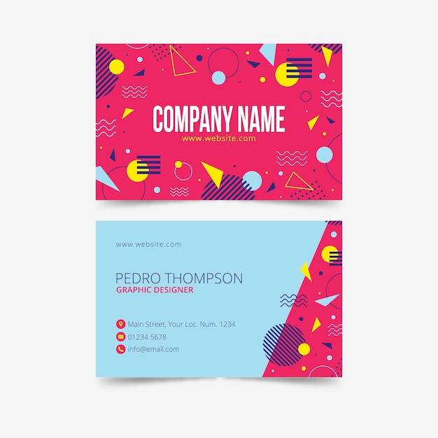 Free vector colorful business card memphis design