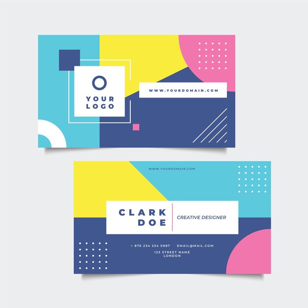 Colorful business card in memphis style