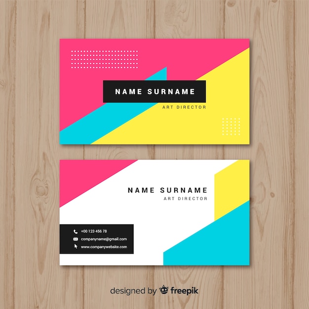 Colorful business card template with geometric design