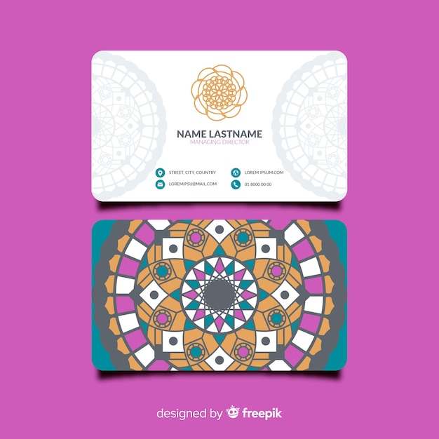 Free vector colorful business card template with mandala