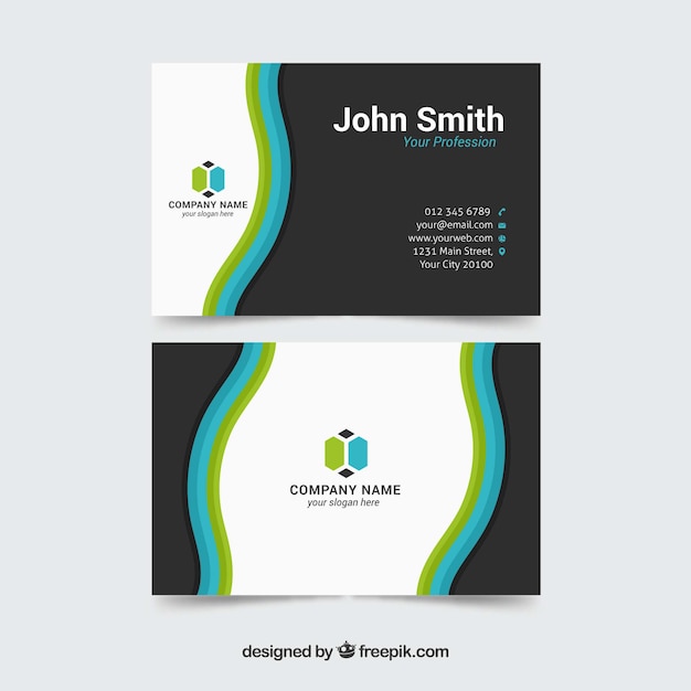 Free vector colorful business card with waves