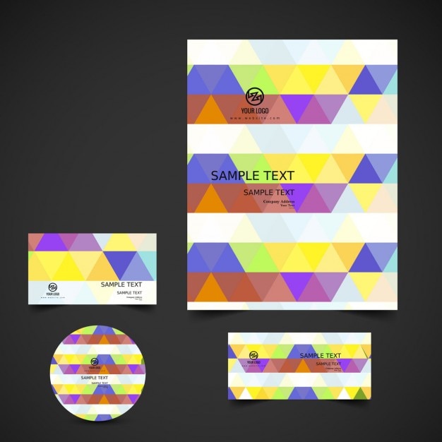 Free vector colorful business stationery with triangles