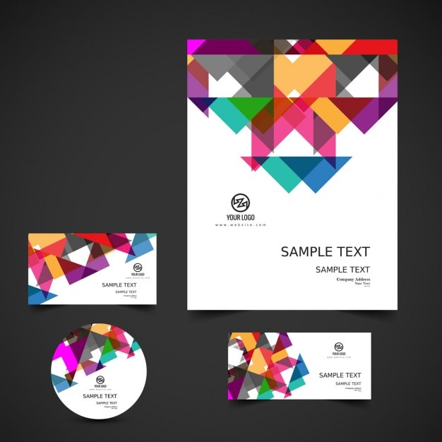 Free vector colorful business stationery with triangles