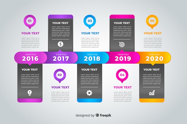 Vettore gratuito modello di business colorato timeline infografica