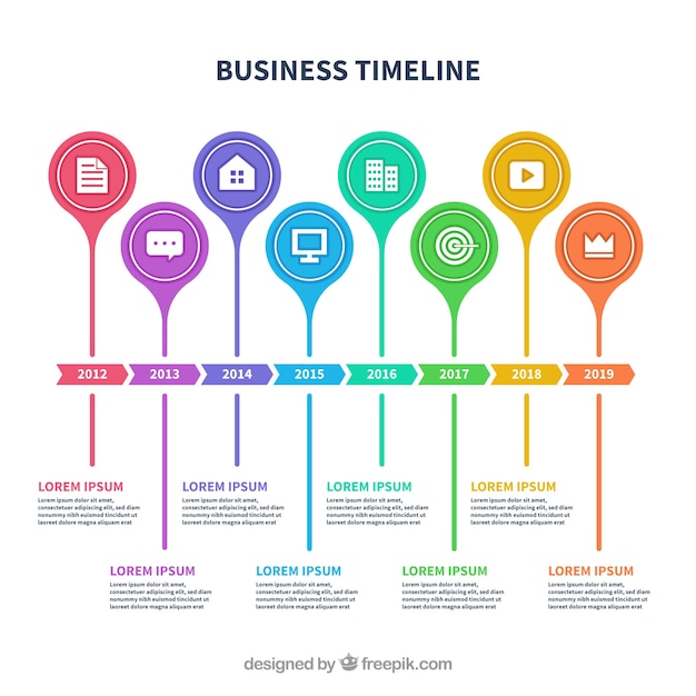 Colorful business timeline with flat design