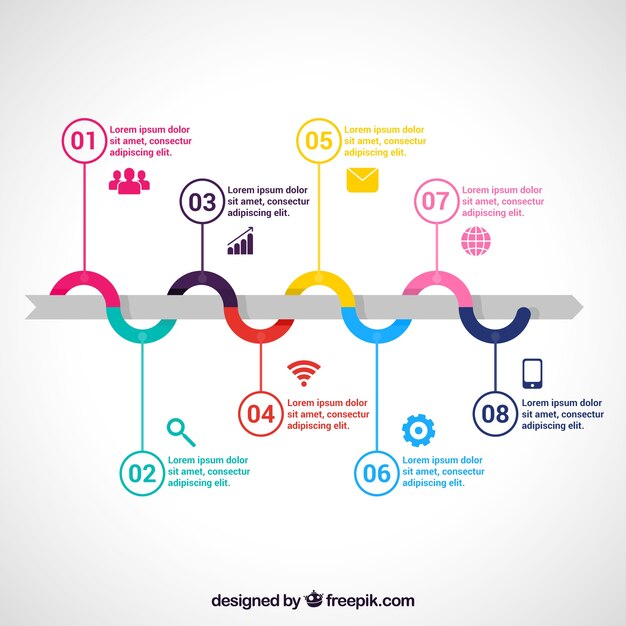 Colorful business timeline with flat design