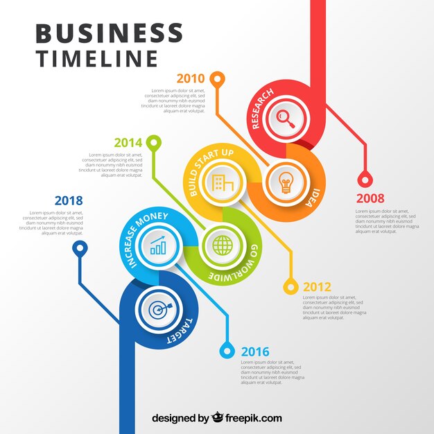 Colorful business timeline with flat design