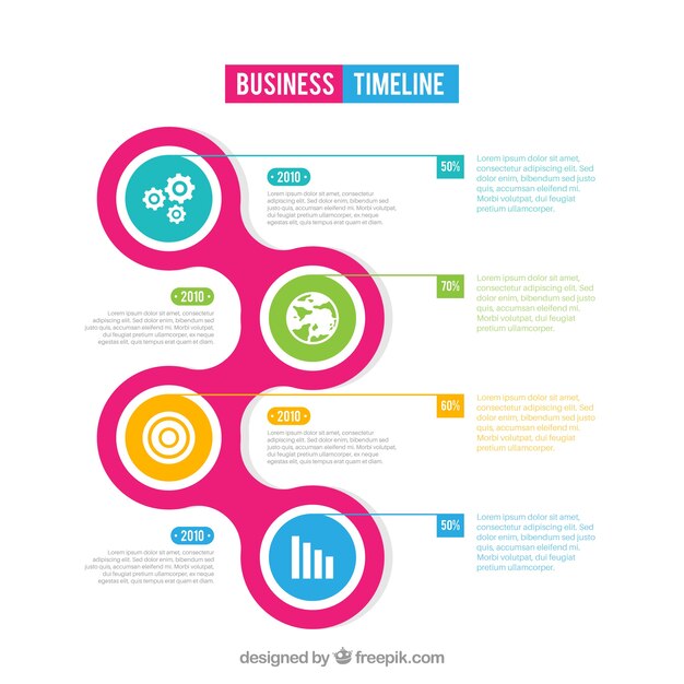 평면 디자인으로 다채로운 비즈니스 타임 라인