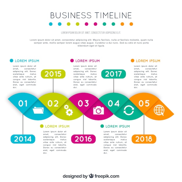 フラットデザインのカラフルなビジネスタイムライン
