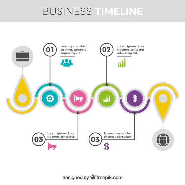 평면 디자인으로 다채로운 비즈니스 타임 라인