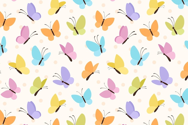 無料ベクター カラフルな蝶かわいい背景パターンベクトル