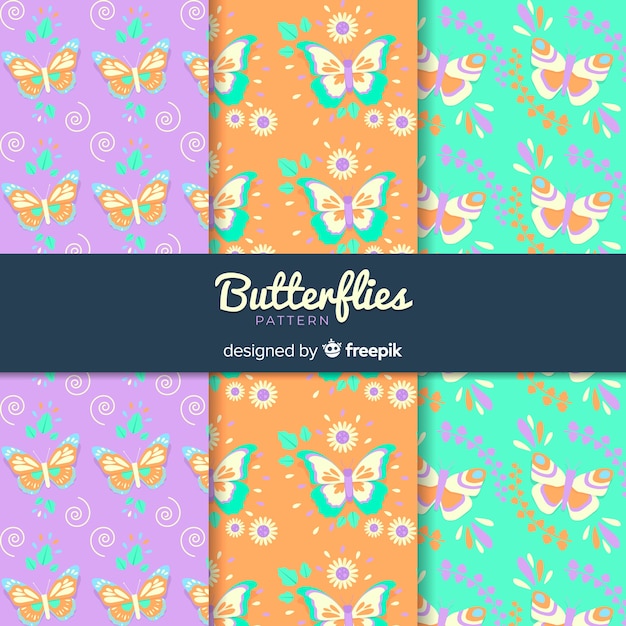 Free vector colorful butterfly pattern set