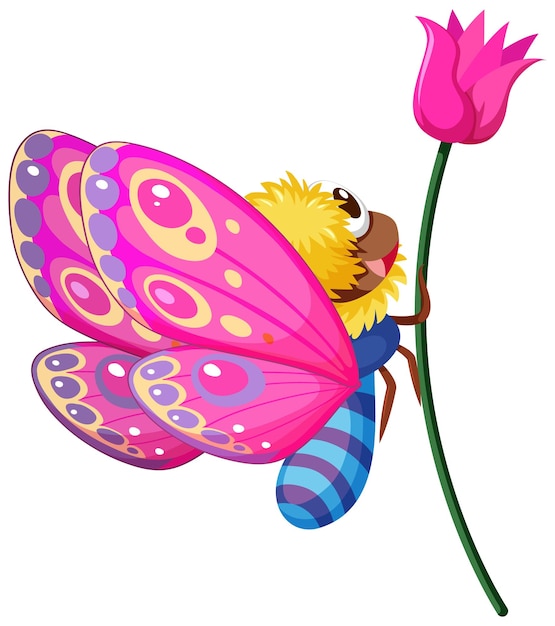 Free vector colorful butterfly on a pink flower