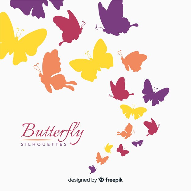 Free vector colorful butterfly silhouettes background