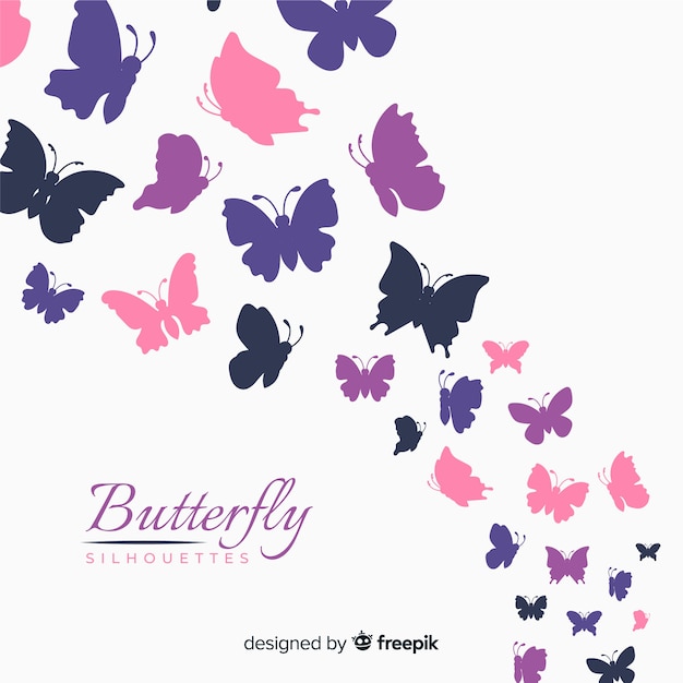 無料ベクター カラフルな蝶のシルエットの背景