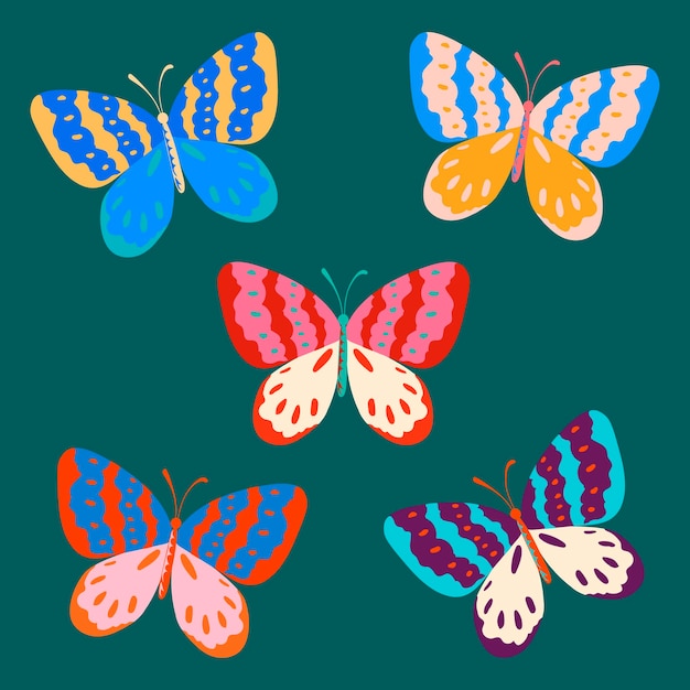 Colorful Butterfly Sticker Pop Art Design Vector Set