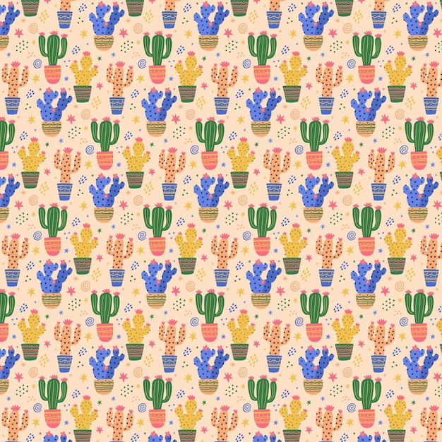Colorful cactus plant pattern