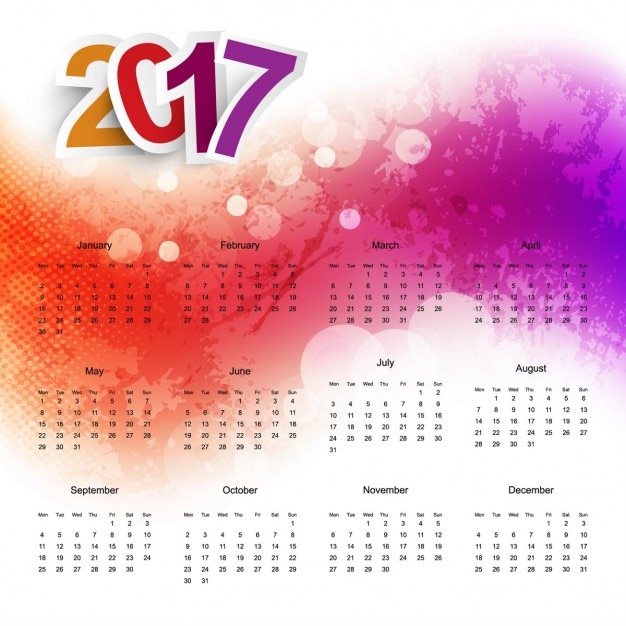 Free vector colorful calendar with watercolors