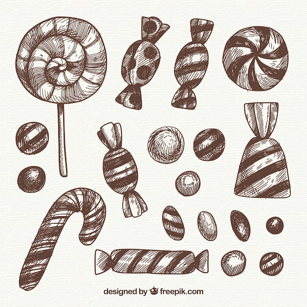 Free vector colorful candies collection in hand drawn style