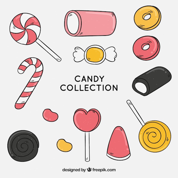 Colorful candies collection in hand drawn style