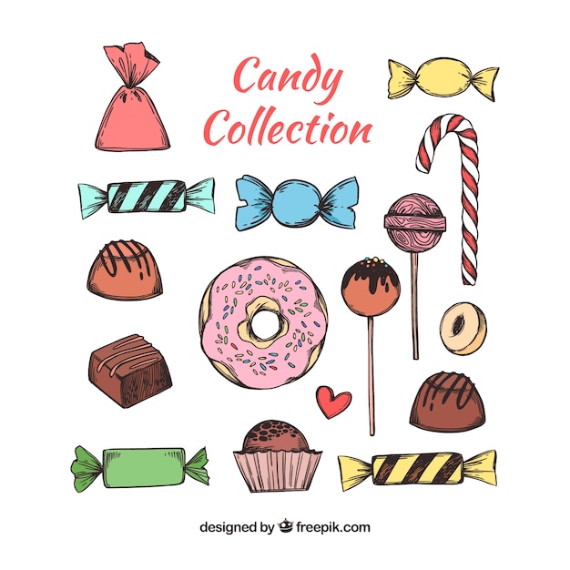 Colorful candies collection in hand drawn style