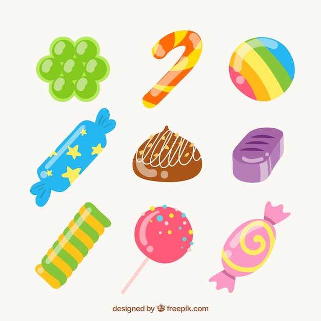 Colorful candies collection in hand drawn style