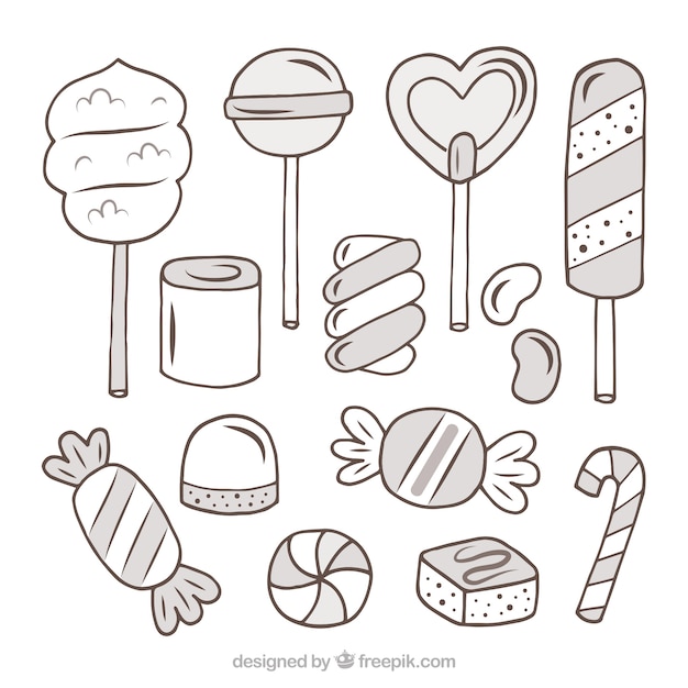 Free vector colorful candies collection in hand drawn style