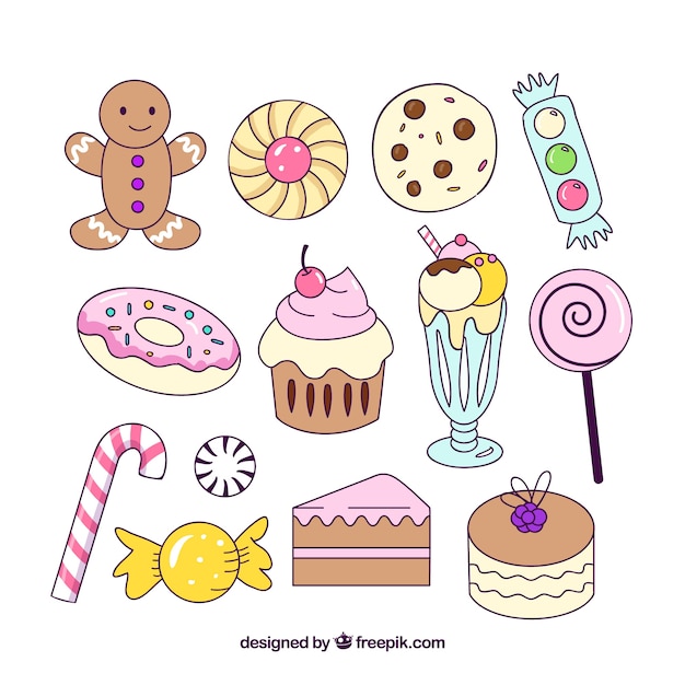 Free vector colorful candies collection in hand drawn style