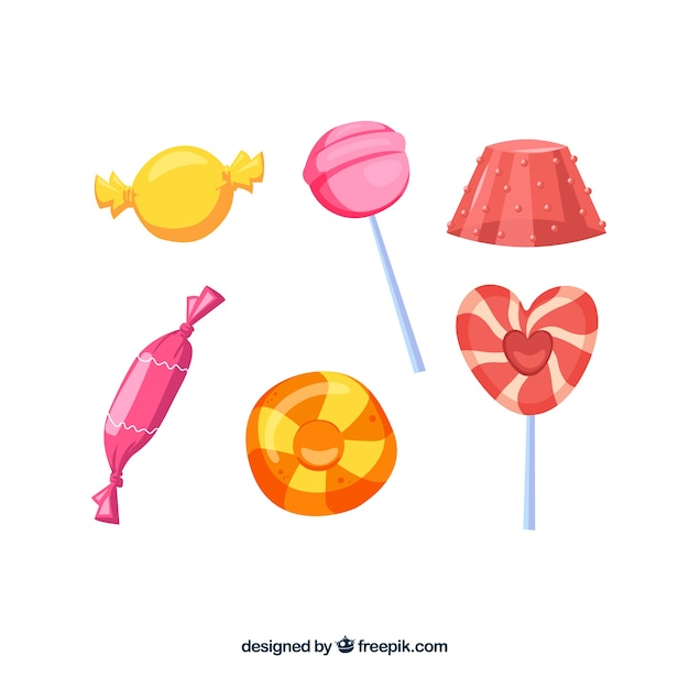 Colorful candies collection in hand drawn style