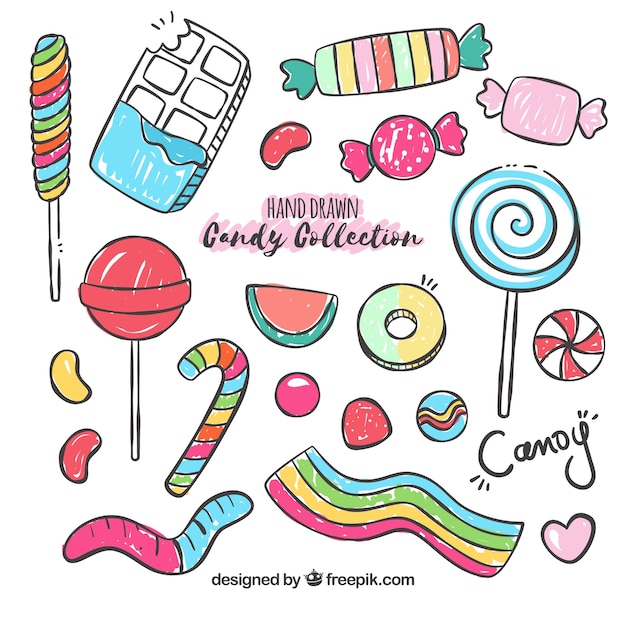 Colorful candies collection in hand drawn style