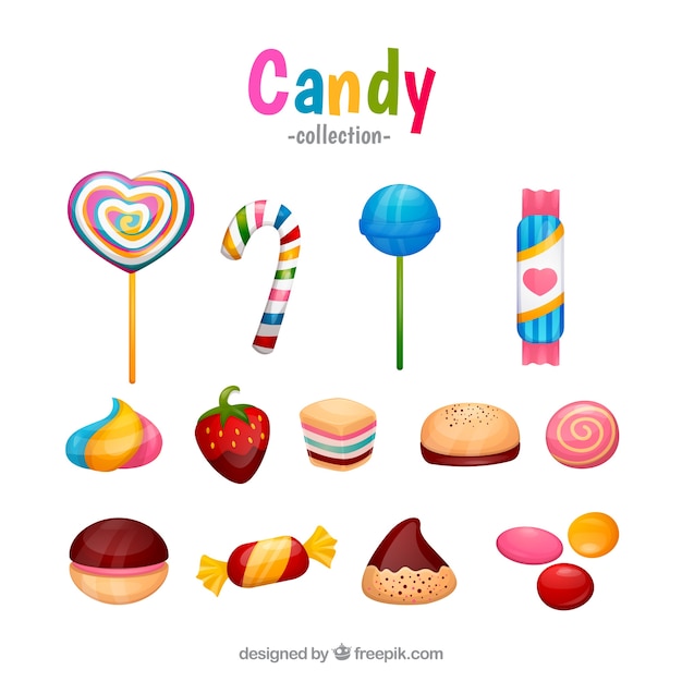Бесплатное векторное изображение Красочная коллекция конфет в стиле ручной работы