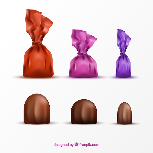 Free vector colorful candies collection in realistic style