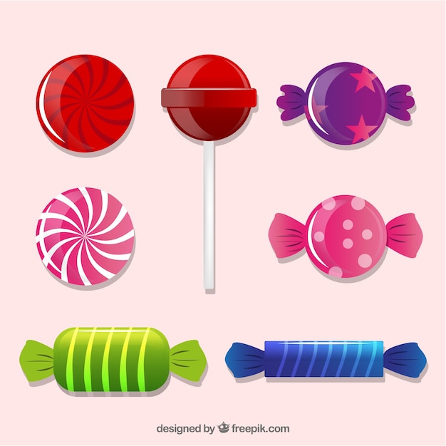 Free vector colorful candies collection in realistic style