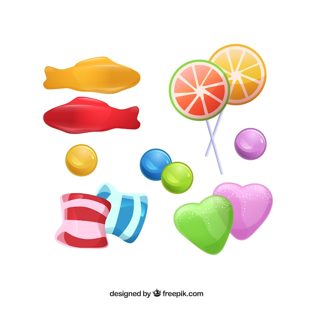 Free vector colorful candies collection in realistic style