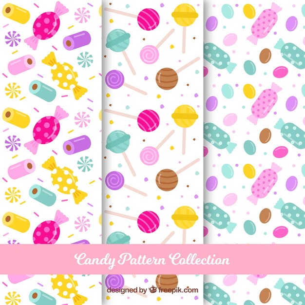 Colorful candies patterns collection in flat style