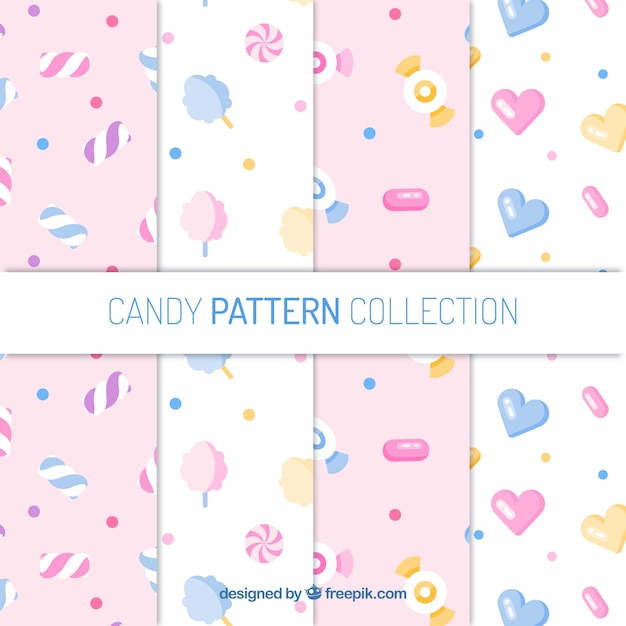 Vettore gratuito raccolta di modelli di caramelle colorate in stile piano