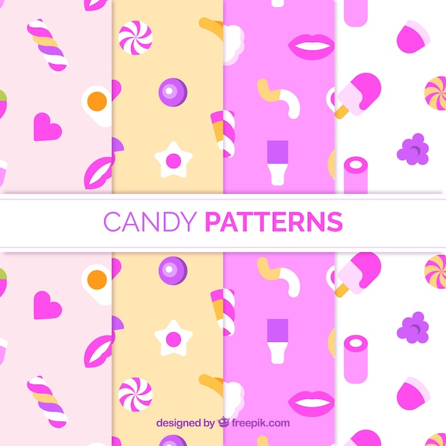 Vettore gratuito raccolta di modelli di caramelle colorate in stile piano