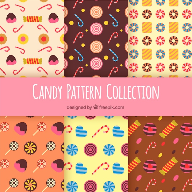 Colorful candies patterns collection in flat style