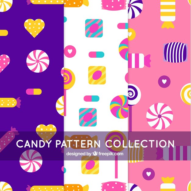 Colorful candies patterns collection in flat style