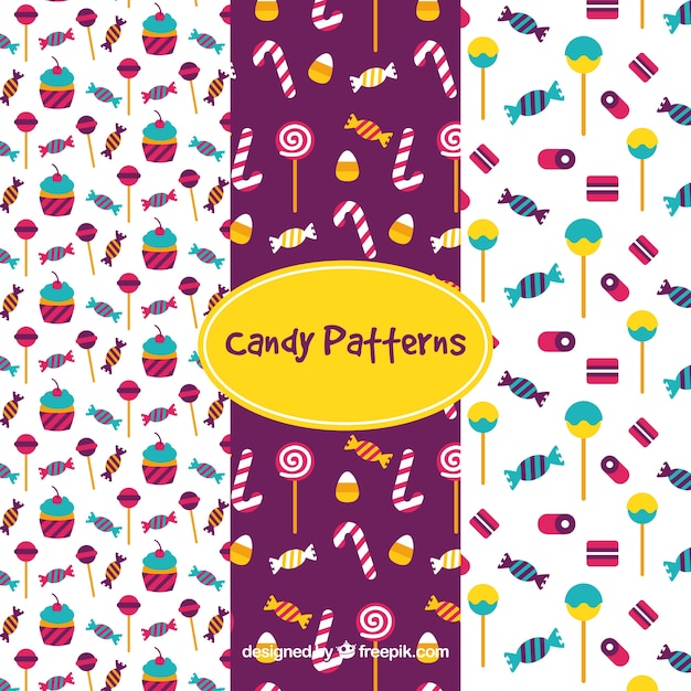 Free vector colorful candies patterns collection in flat style