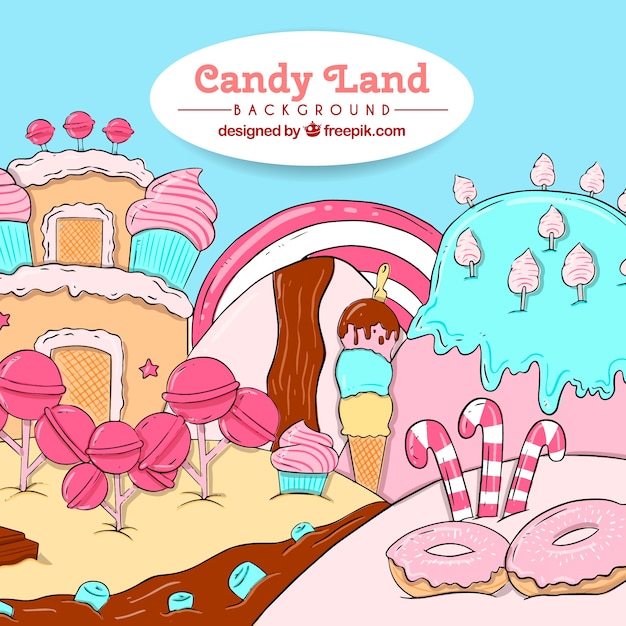 Colorful candy land background in hand drawn style